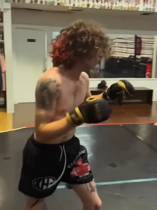 Nathan Johnson sparring with a partner at the gym